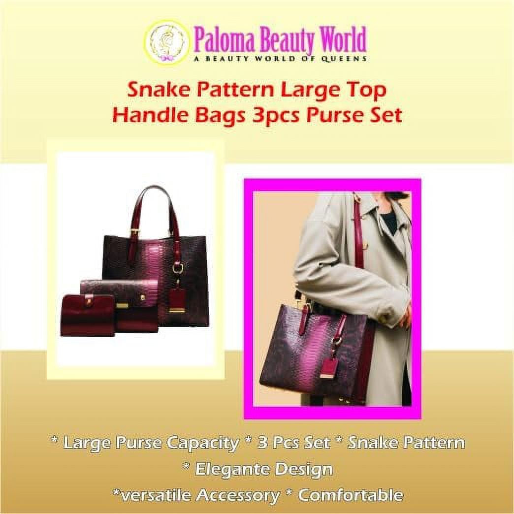 Women Leather Handbag Purse Snake Pattern Shoulder Handbag, Top Zipper Closure Tote Bag (3 PCS Purse Set)