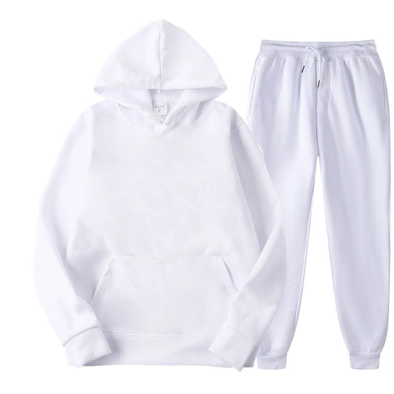 Women's Casual Solid Color Tracksuit Set - Thick Pullover Hoodie and Long Pants for Autumn Fleece Jogging Sportswear